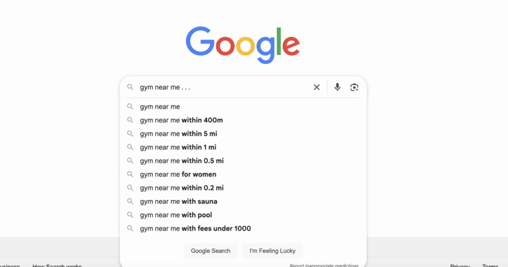 Screenshot of Google search for Toronto Gym Near Me